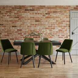Amelia Black Dining Table Set - 6 Seater - Freya Fern Green Dining Chairs - Black Legs - thumbnail 1
