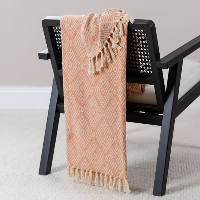 Elborough Diamond Pattern Cotton Throw - Blush Pink - image 1