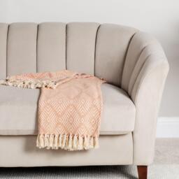 Elborough Diamond Pattern Cotton Throw - Blush Pink - thumbnail 3