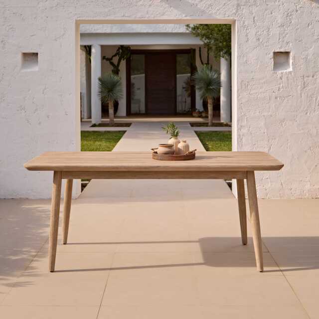 Elowen 6 Seater Wooden Garden Dining Table - Light Brushed Acacia - image 1