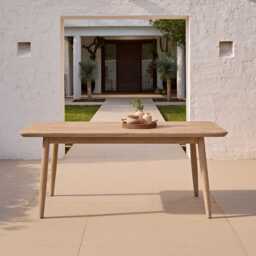 Elowen 6 Seater Wooden Garden Dining Table - Light Brushed Acacia - thumbnail 1