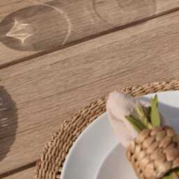 Elowen 6 Seater Wooden Garden Dining Table - Light Brushed Acacia - thumbnail 3