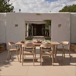 Elowen 6 Seater Wooden Garden Dining Table - Light Brushed Acacia - thumbnail 2