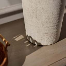 Selham 47cm Rustic White Ceramic Lamp Base & Coningsby Taupe Cotton Lampshade - 40cm - thumbnail 5