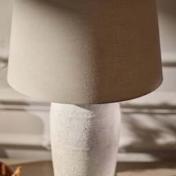 Selham 47cm Rustic White Ceramic Lamp Base & Coningsby Taupe Cotton Lampshade - 40cm - thumbnail 3