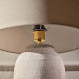 Selham 47cm Rustic White Ceramic Lamp Base & Coningsby Taupe Cotton Lampshade - 40cm - thumbnail 4