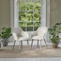Farren 120cm Whitewash Oak Round Dining Table Set - 4 Seater - Freya Oat Boucle Armchairs with Whitewash Legs - thumbnail 2