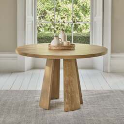 Farren 120cm Whitewash Oak Round Dining Table Set - 4 Seater - Freya Oat Boucle Armchairs with Whitewash Legs - thumbnail 3