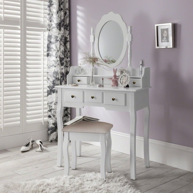 Capri White Dressing Table with Mirror & Stool - image 1