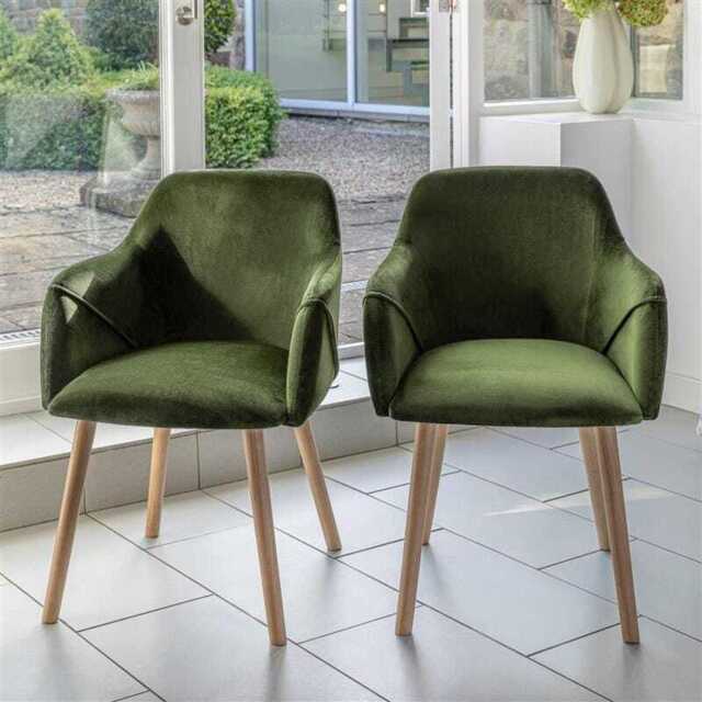 Freya Fern Green Armchairs - Set of 2 - Whitewash Oak Legs - image 1