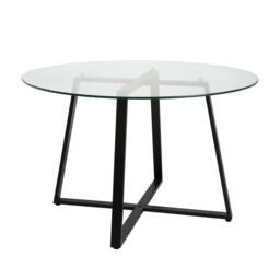 Clara Glass Round Dining Table - Black Frame - thumbnail 1