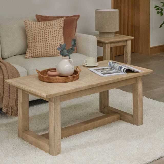 Valdis Mango Wood & Travertine Rectangular Coffee Table - image 1
