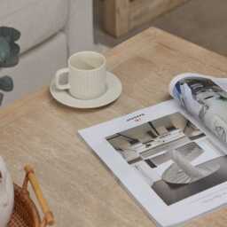 Valdis Mango Wood & Travertine Rectangular Coffee Table - thumbnail 5