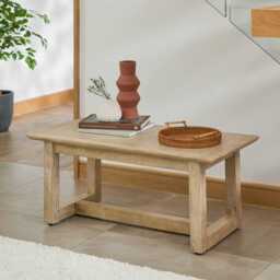 Valdis Mango Wood & Travertine Rectangular Coffee Table - thumbnail 2