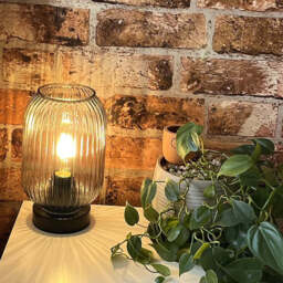 Elland 22.5cm Glass Table Lamp - Smoked & Black - thumbnail 2