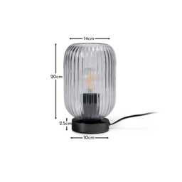 Elland 22.5cm Glass Table Lamp - Smoked & Black - thumbnail 4