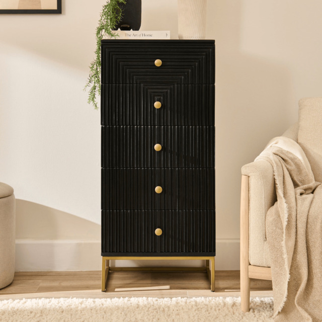Rayna 5 Drawer Tallboy - Jet Black - image 1