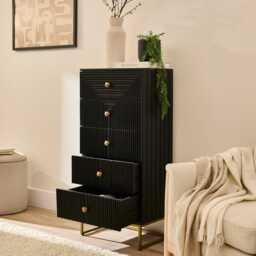 Rayna 5 Drawer Tallboy - Jet Black - thumbnail 4