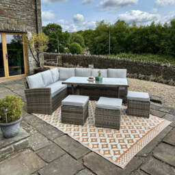 Aston 9 Seater Rattan Corner Sofa Set with Grey LED Premium Cantilever Parasol - Grey - thumbnail 5