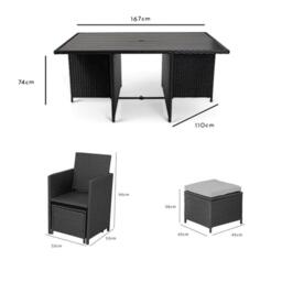 Cube  10 Seater Rattan Outdoor Dining Set with Cream Parasol - Black Weave Polywood Top - thumbnail 5