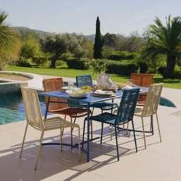 Wilder 6 Seater Blue Garden Dining Table Set with Ryder Chairs