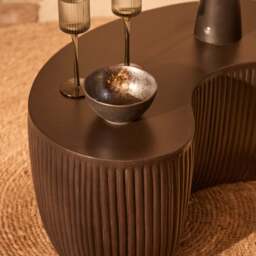 Sohan 61cm Kidney Garden Concrete Coffee Table - Set of 2 - Lava Black - thumbnail 5