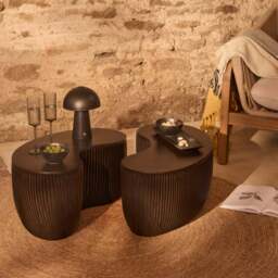 Sohan 61cm Kidney Garden Concrete Coffee Table - Set of 2 - Lava Black - thumbnail 1