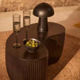 Sohan 61cm Kidney Garden Concrete Coffee Table - Set of 2 - Lava Black - thumbnail 3