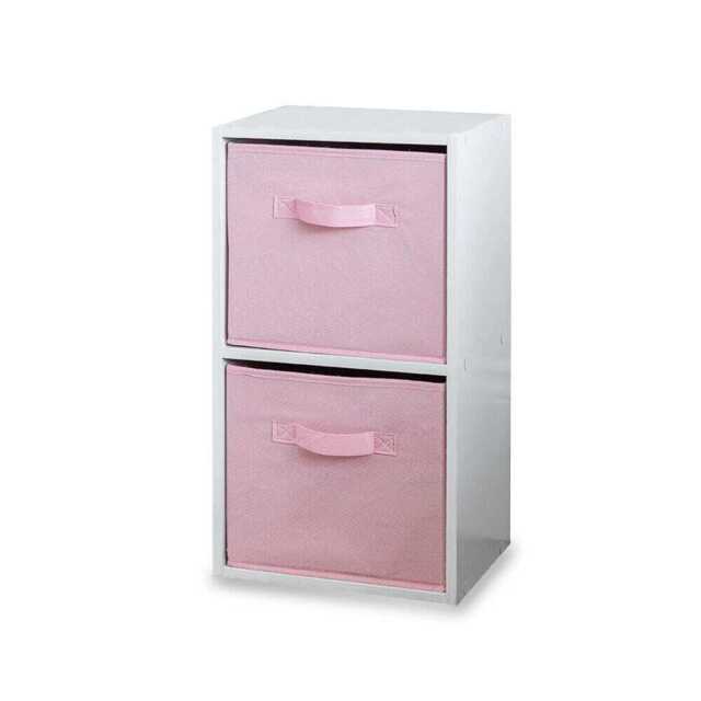 Cara 2 Tier Storage Unit / Chalk White Bookcase with Pink Boxes - image 1