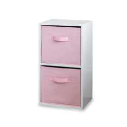 Cara 2 Tier Storage Unit / Chalk White Bookcase with Pink Boxes - thumbnail 1
