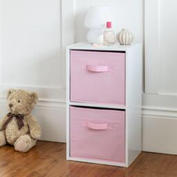 Cara 2 Tier Storage Unit / Chalk White Bookcase with Pink Boxes - thumbnail 3