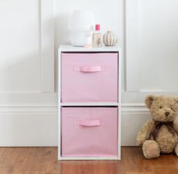 Cara 2 Tier Storage Unit / Chalk White Bookcase with Pink Boxes - thumbnail 2