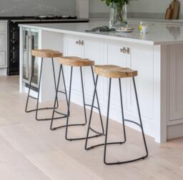 Aiden Natural Mango Wood Backless Bar Stools - Set of 2 - Black Iron Legs - thumbnail 3