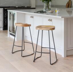 Aiden Natural Mango Wood Backless Bar Stools - Set of 2 - Black Iron Legs - thumbnail 1