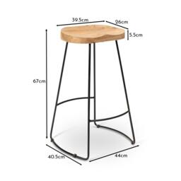 Aiden Natural Mango Wood Backless Bar Stools - Set of 2 - Black Iron Legs - thumbnail 6
