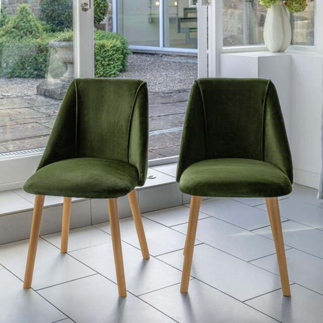 Freya Fern Green Dining Chairs - Set of 2 - Pale Oak Legs - image 1
