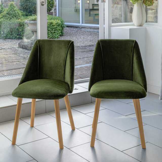 Freya Fern Green Dining Chairs - Set of 2 - Pale Oak Legs - image 1