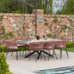 Amelia 8 Seater Wooden Garden Dining Set with 8 Hali Pink Chairs - Light Brushed Acacia with Black Legs - thumbnail 2