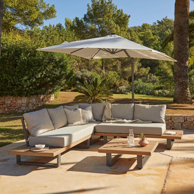 Shiva Garden Corner Sofa Set with Cream LED Premium Parasol - Stone - image 1