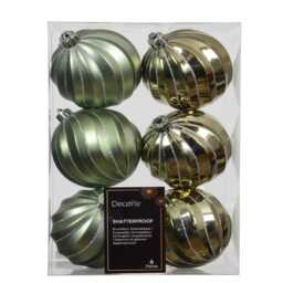 Valen Shatterproof 8cm Mixed Swirl Baubles - Set of 6 - Sage Green - thumbnail 3