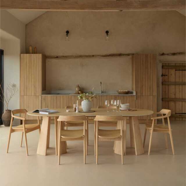 Farren Whitewash Oval Dining Table Set - 6 Seater - Carter Dining Armchairs - Whitewash Oak Legs - image 1