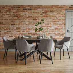 Amelia Black Extendable Dining Table Set - 6 Seater - Freya Grey Carver Chairs - Black Legs - thumbnail 1