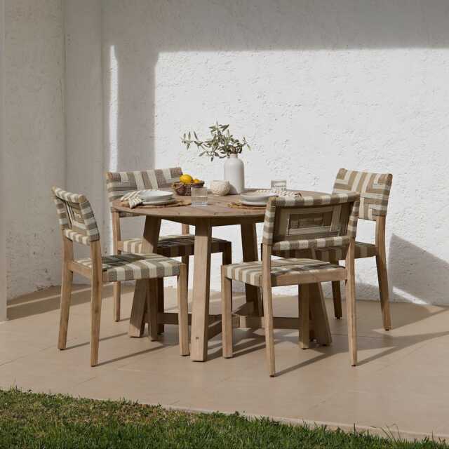 Shiro 4 Seater Round Wooden Garden Dining Set with Saffron Natural/Beige Dining Chairs - image 1