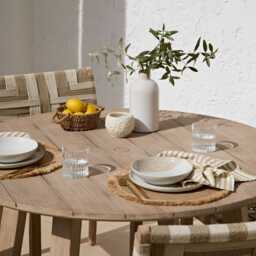 Shiro 4 Seater Round Wooden Garden Dining Set with Saffron Natural/Beige Dining Chairs - thumbnail 3