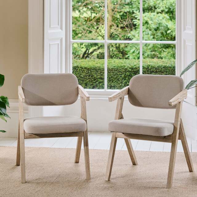 Aurelia Soft Beige Dining Armchairs - Set of 2 - Whitewash Oak Legs - image 1