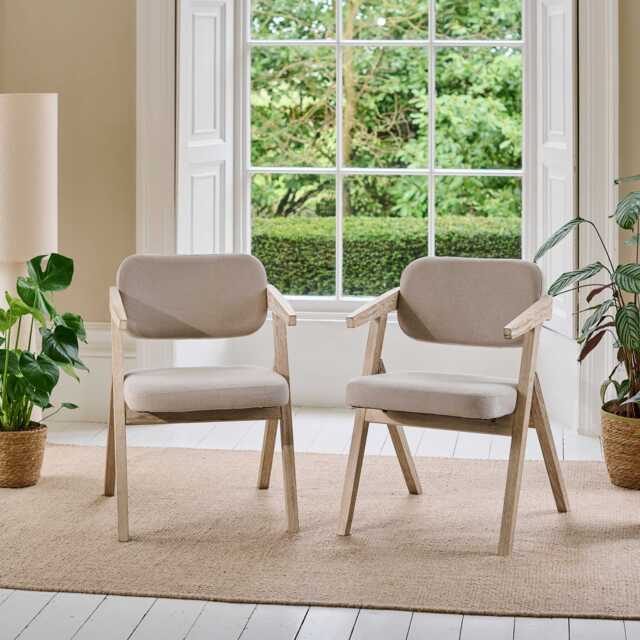 Aurelia Soft Beige Dining Armchairs - Set of 2 - Whitewash Oak Legs - image 1
