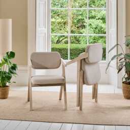 Aurelia Soft Beige Dining Armchairs - Set of 2 - Whitewash Oak Legs - thumbnail 5