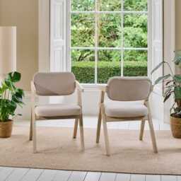 Aurelia Soft Beige Dining Armchairs - Set of 2 - Whitewash Oak Legs - thumbnail 2