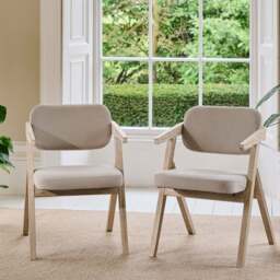 Aurelia Soft Beige Dining Armchairs - Set of 2 - Whitewash Oak Legs
