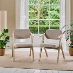 Aurelia Soft Beige Dining Armchairs - Set of 2 - Whitewash Oak Legs